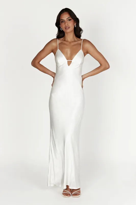 Cora Tie Back Maxi Slip Dress - White sold by Meshki