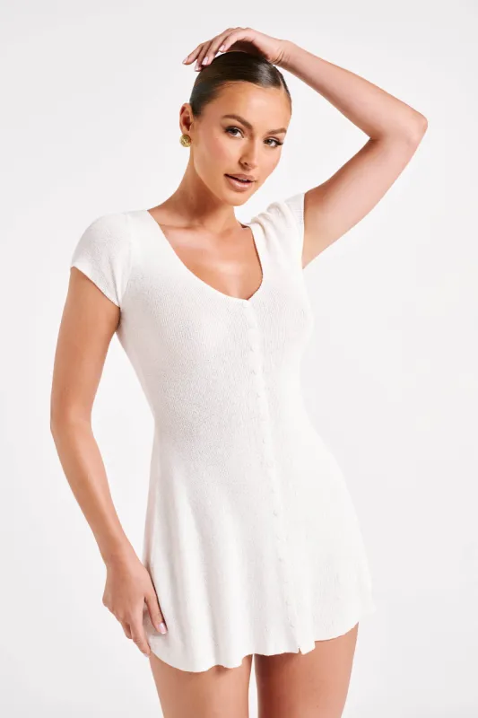 Paula Buttoned Knit Mini Dress - White sold by Meshki