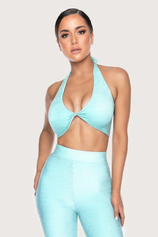 Geneva Knot Front Crop Top - Turquoise sold by Meshki