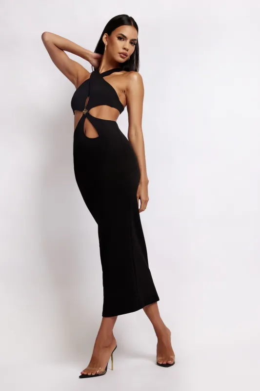 Briana Cut Out Midi Dress - Black sold by Meshki