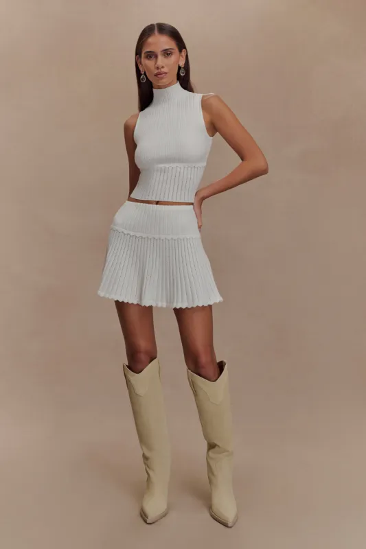 Indy Pointelle Knit Mini Skirt - Ivory sold by Meshki