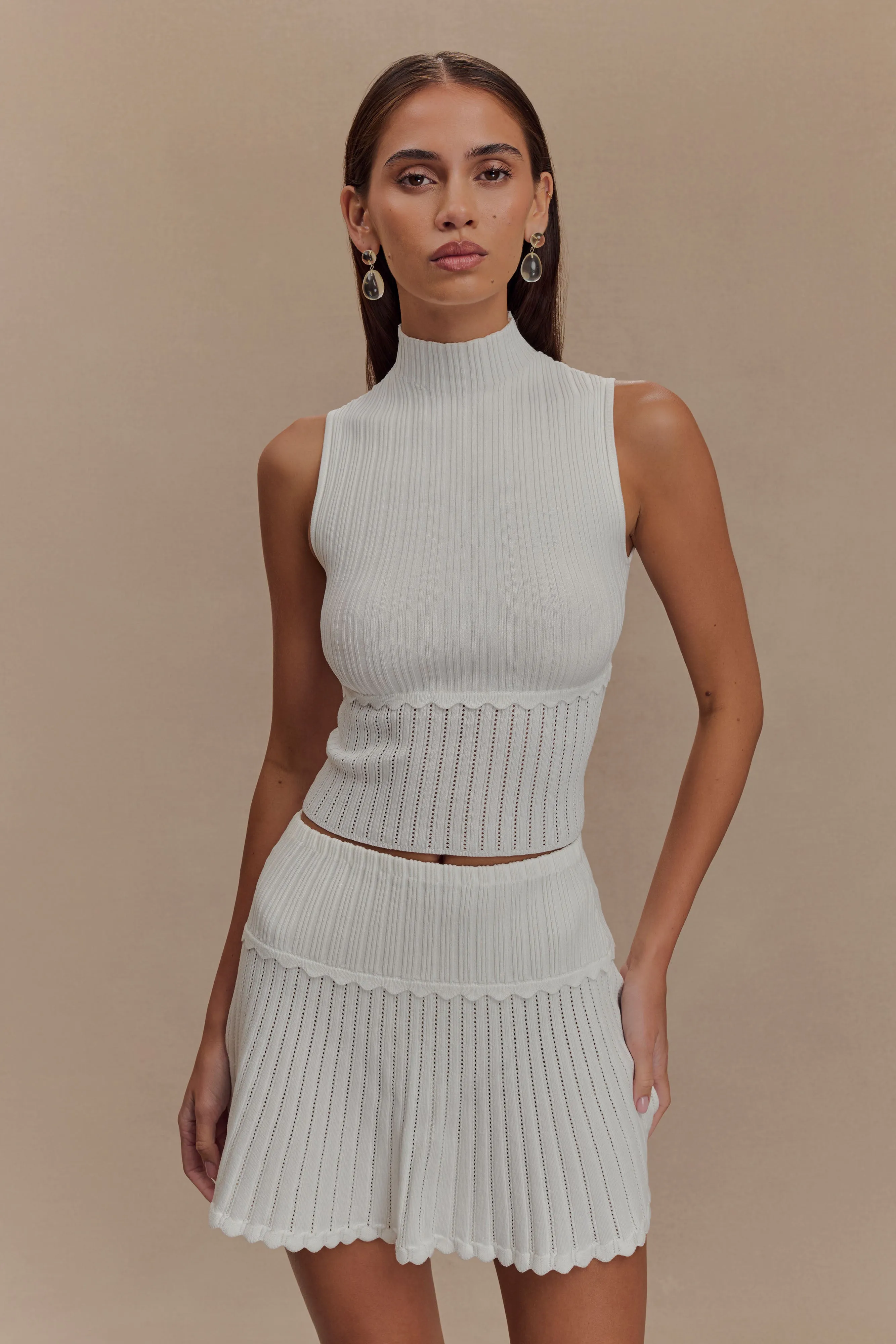 Indy Pointelle Knit Mini Skirt - Ivory sold by Meshki product image thumbnail 4