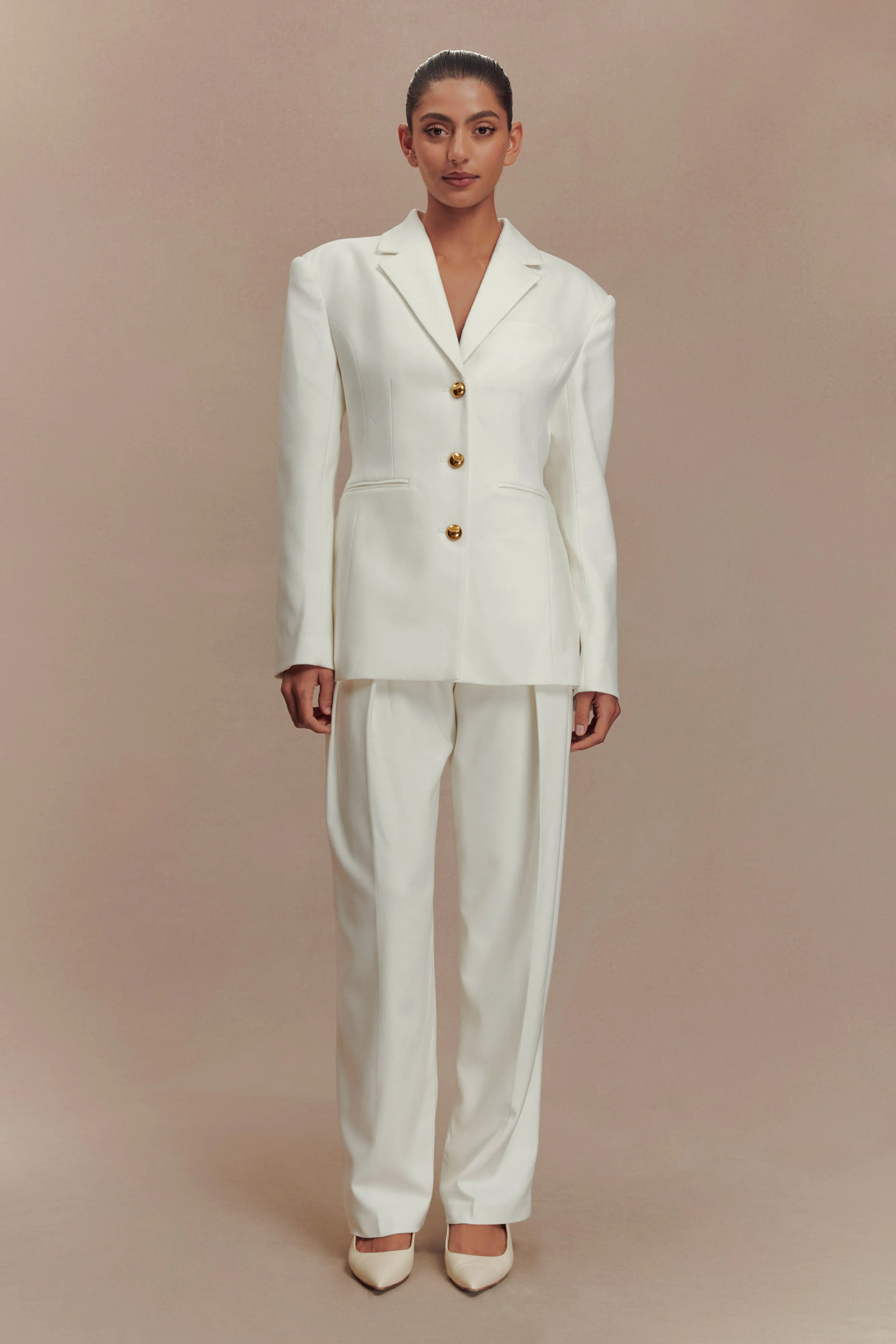 Penelope Pleated High Waisted Pants - Ivory sold by Meshki product image thumbnail 2