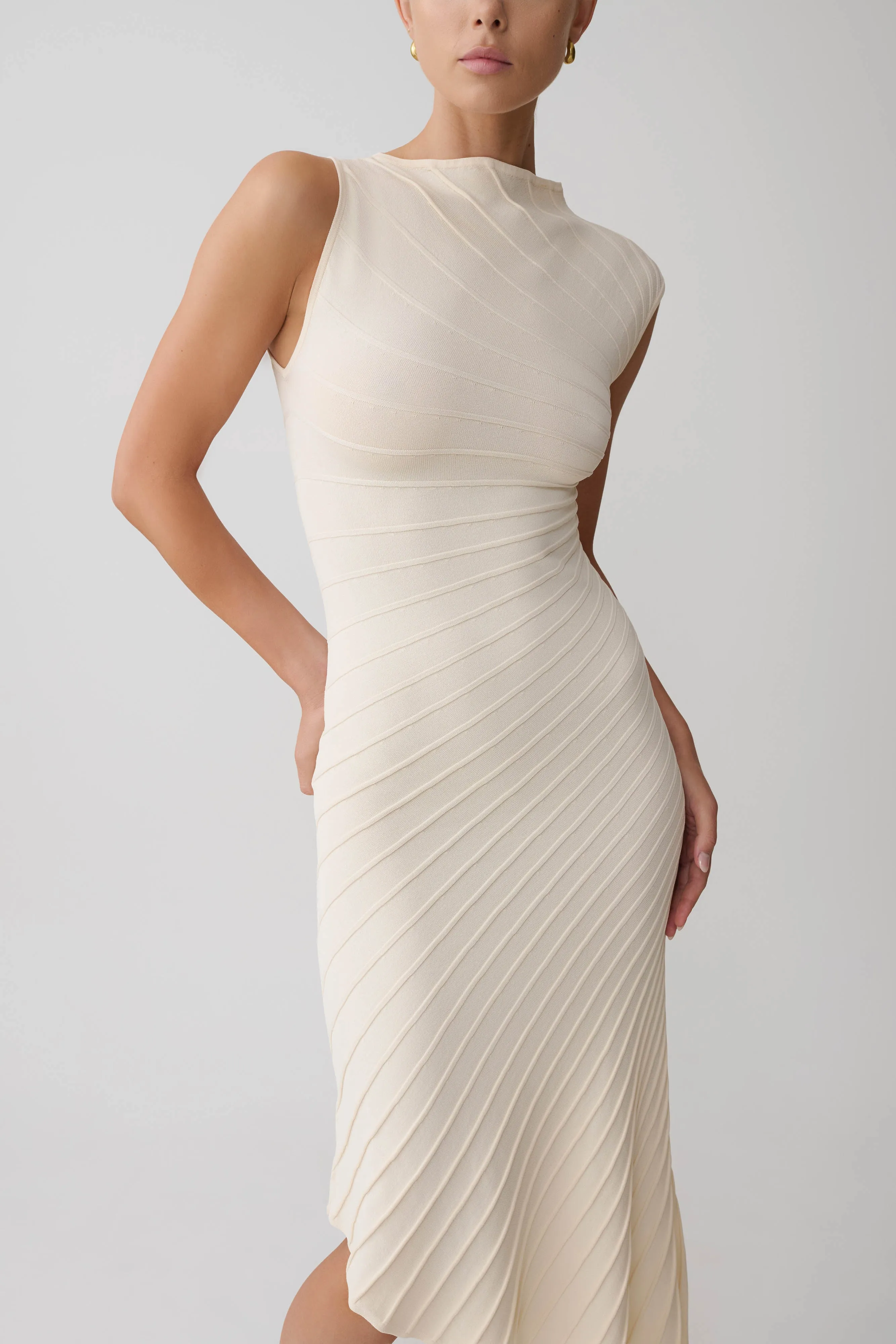 Milasandra Pleated Knit Dress - Ivory sold by Meshki product image thumbnail 3
