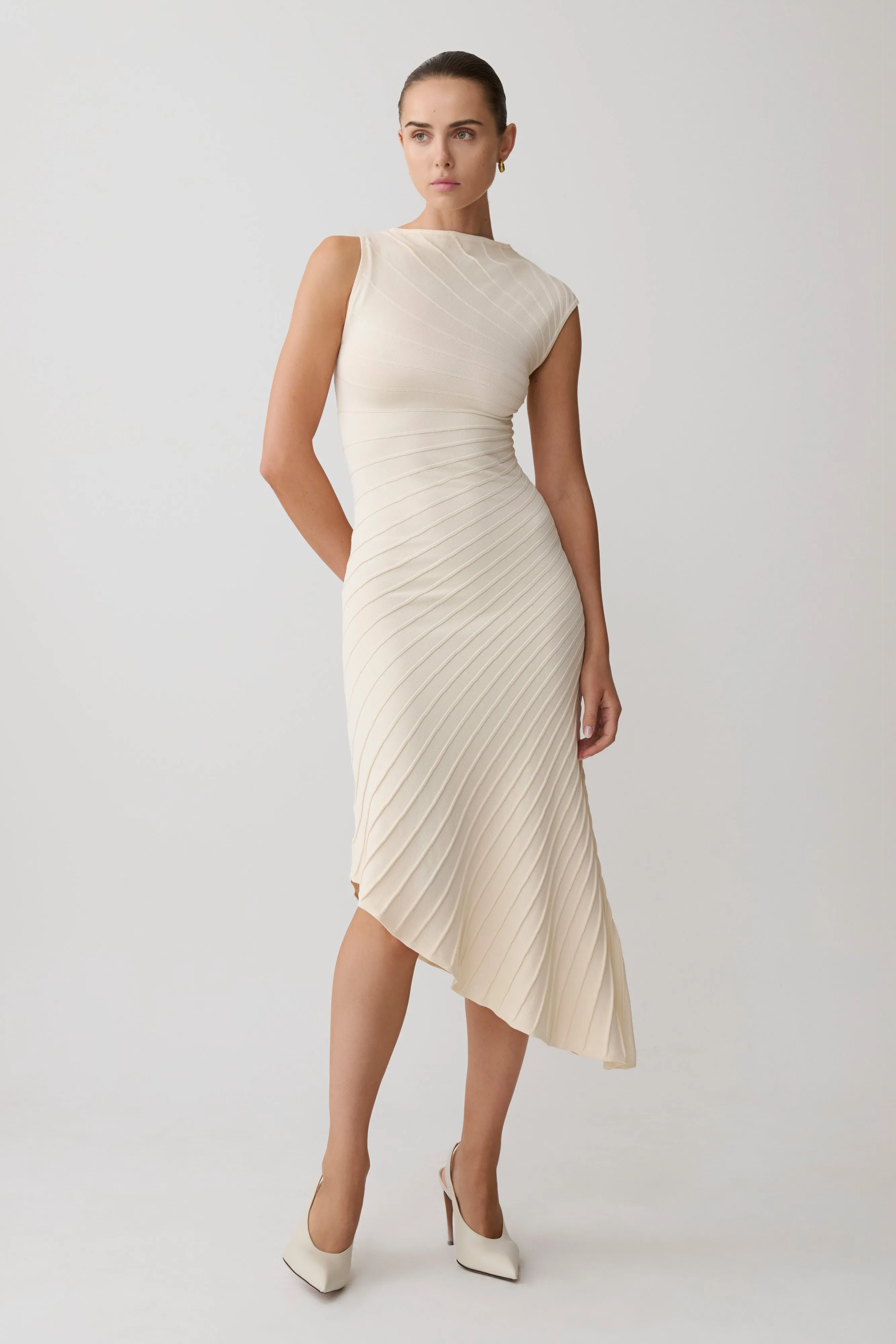 Milasandra Pleated Knit Dress - Ivory sold by Meshki
