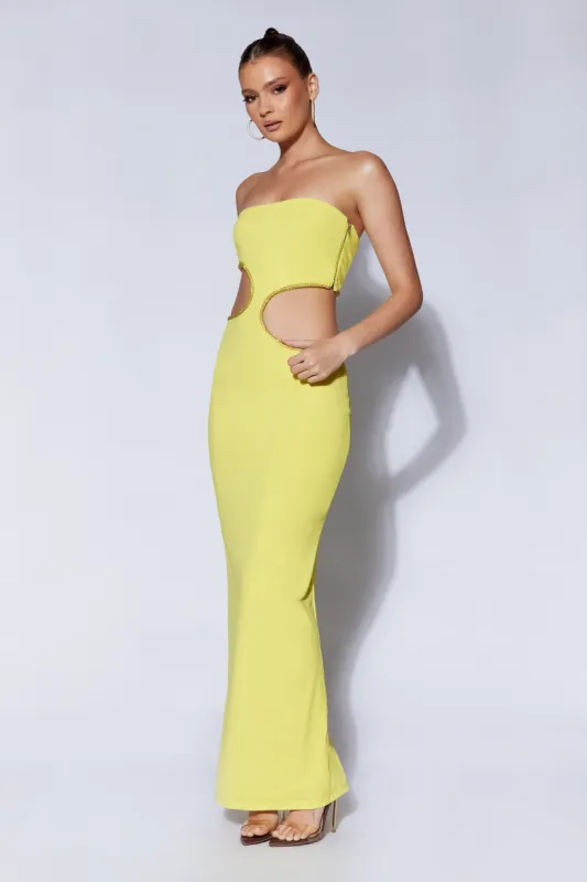 Jaden Strapless Cut Out Maxi Dress - Chartreuse sold by Meshki