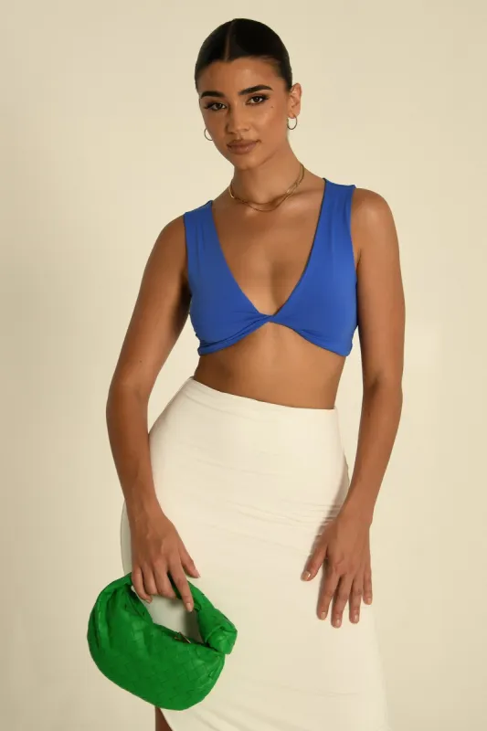 Angela Twist Front Crop Top - Cobalt Blue sold by Meshki