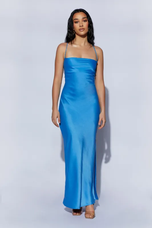 Sydney Straight Neck Slip Maxi Dress - Azure Blue sold by Meshki
