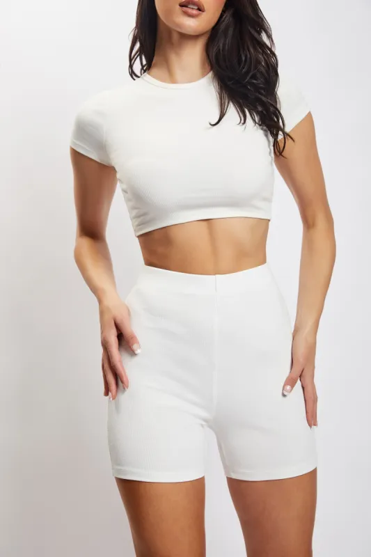 Lisa Ribbed Booty Short - White sold by Meshki