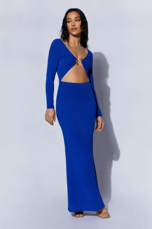 Mehlika Cut Out Maxi Dress With Hardware - Persian Blue sold by Meshki