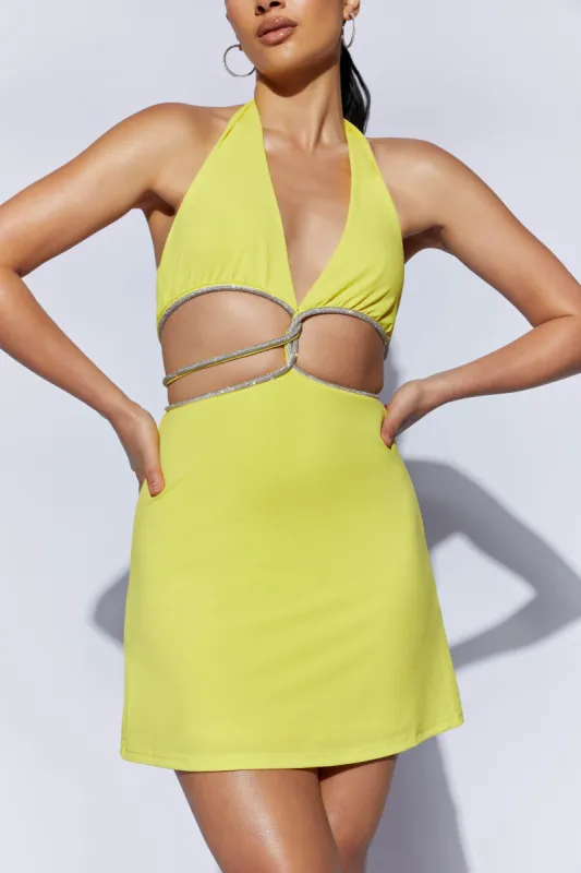 Nicha Halter Mini Dress With Cut Outs - Yellow sold by Meshki