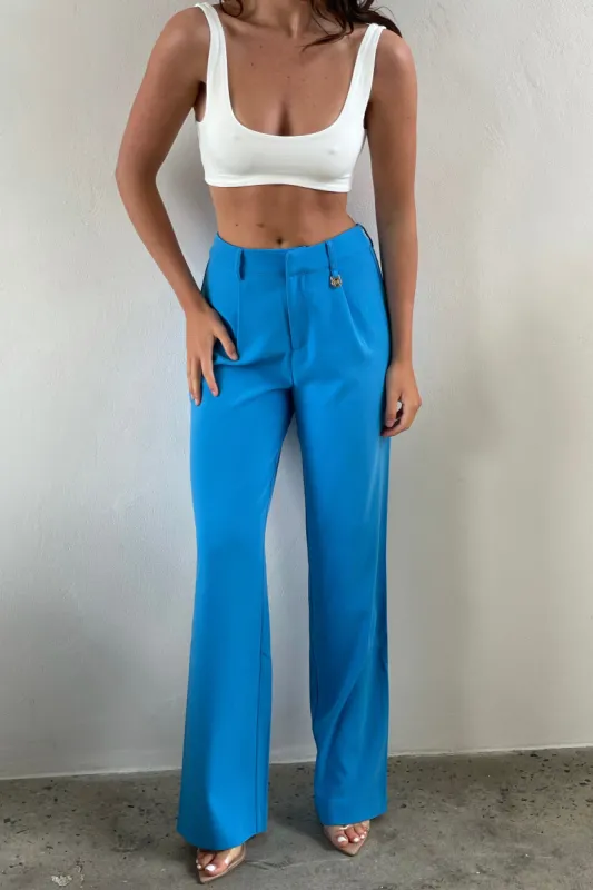 Minu Mid Rise Wide Leg Pant - Azure Blue sold by Meshki