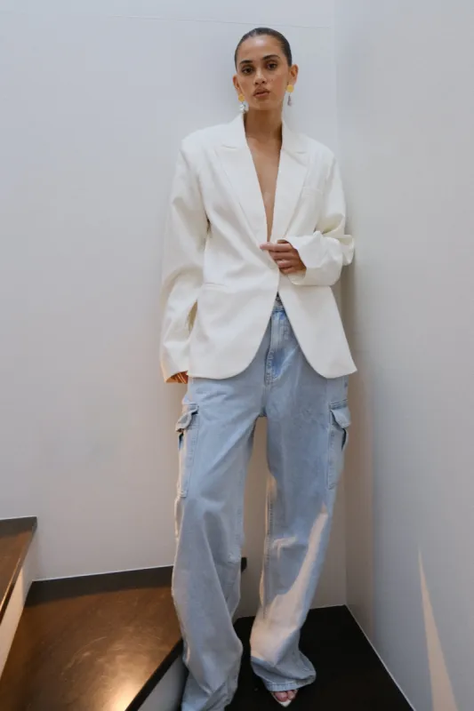 Bexley Oversized Blazer With Shoulder Pads - Ivory sold by Meshki