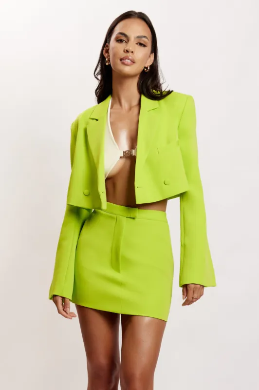 Josie Crepe Mini Skirt - Lime Green sold by Meshki