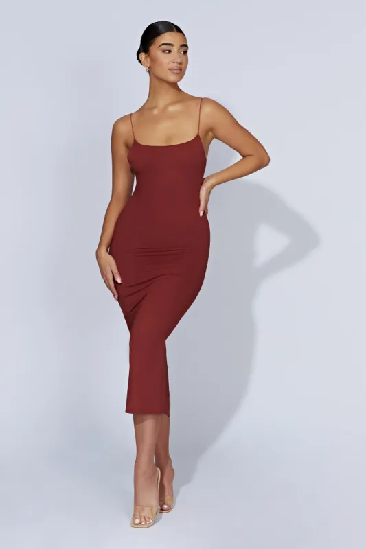 Lexia Scoop Low Neck Midi Dress - Cherry Chocolate sold by Meshki