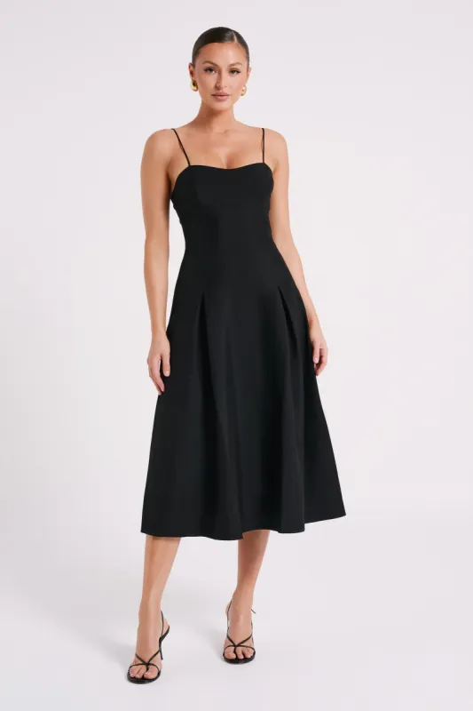 Alaina Cotton A-Line Midi Dress - Black sold by Meshki