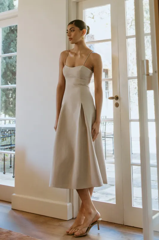 Alaina Cotton A-Line Midi Dress - Natural sold by Meshki