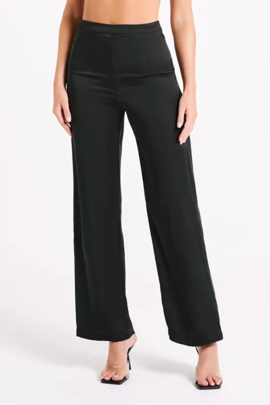 Elisa Satin Straight Leg Pant - Black sold by Meshki