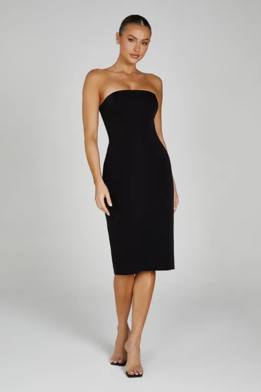 Marianne Strapless Crepe Midi Dress - Black sold by Meshki