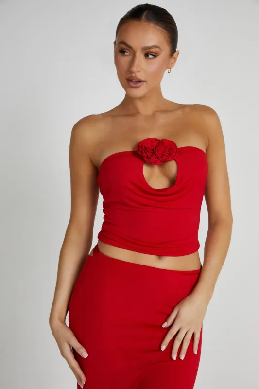 Megan Strapless Rose Top - Red sold by Meshki