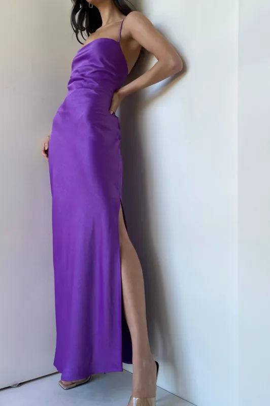 Sydney Straight Neck Slip Maxi Dress - Purple sold by Meshki