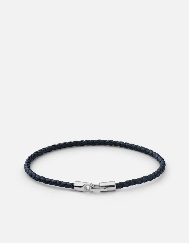Cruz Leather Bracelet, Sterling Silver / Navy sold by Miansai