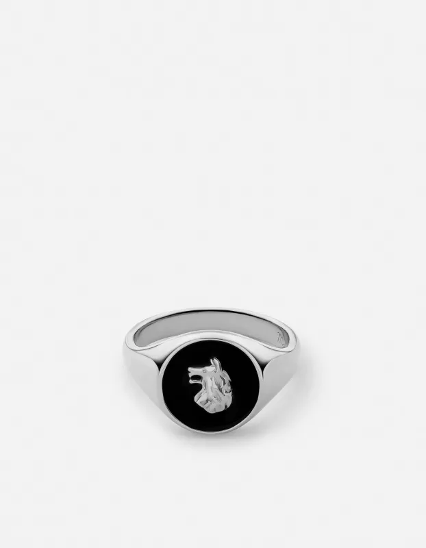 Wolf Ring, Sterling Silver/Black sold by Miansai