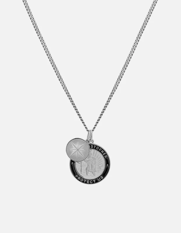 Saint Christopher Surf Necklace, Sterling Silver/Black sold by Miansai