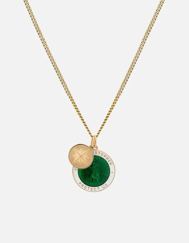 Saint Christopher Surf Necklace, Gold/Emerald Green/White made by Miansai