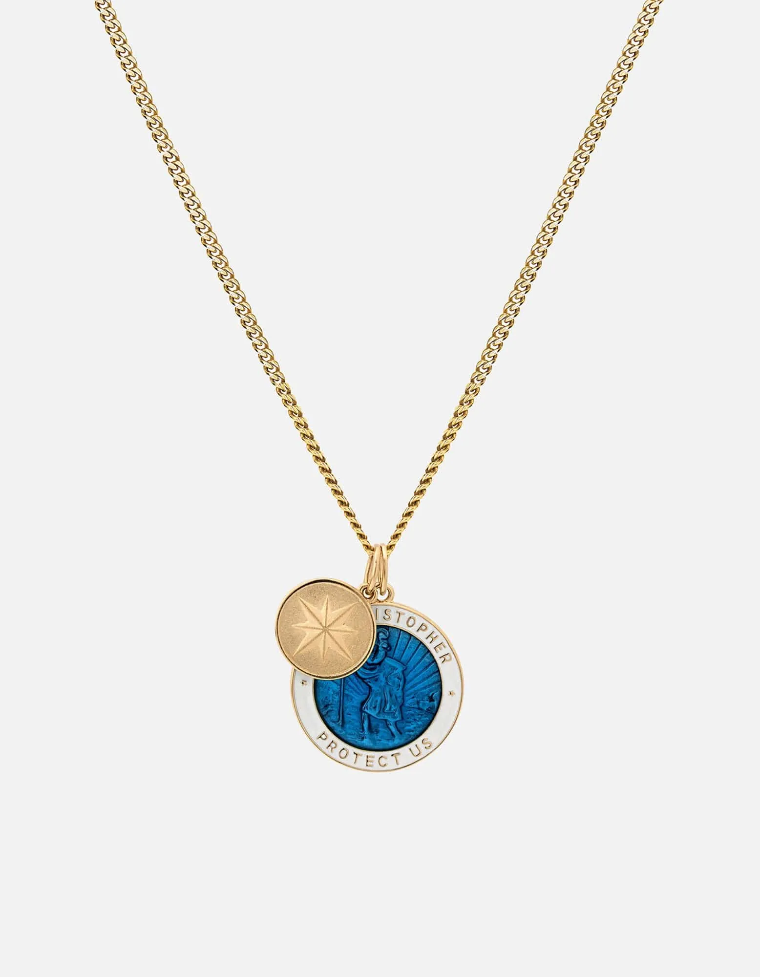 Saint Christopher Surf Necklace, Gold/Caribbean Blue/White sold by Miansai