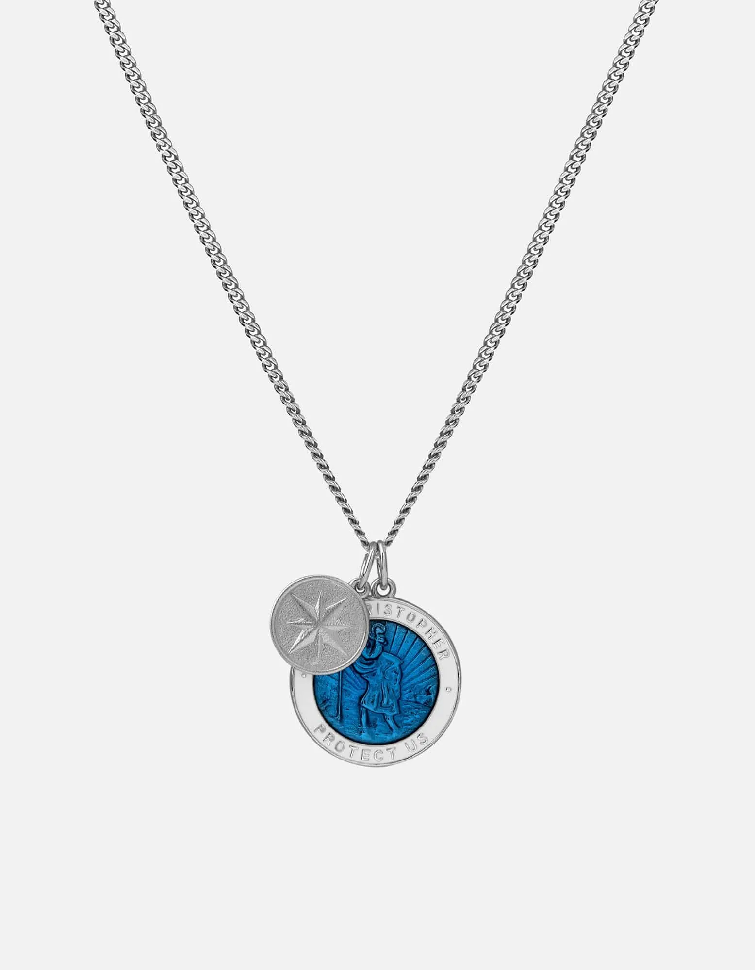 Saint Christopher Surf Necklace, Sterling Silver/Caribbean Blue sold by Miansai