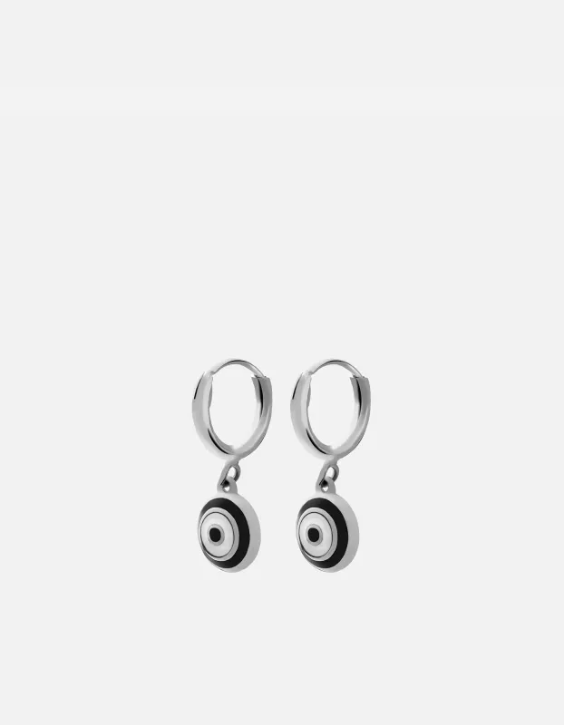 Ojos Huggie Earrings, Sterling Silver/Black sold by Miansai