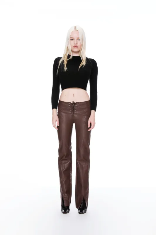ELEMENT LACE UP PANT - BROWN VEGAN LEATHER sold by Miaou