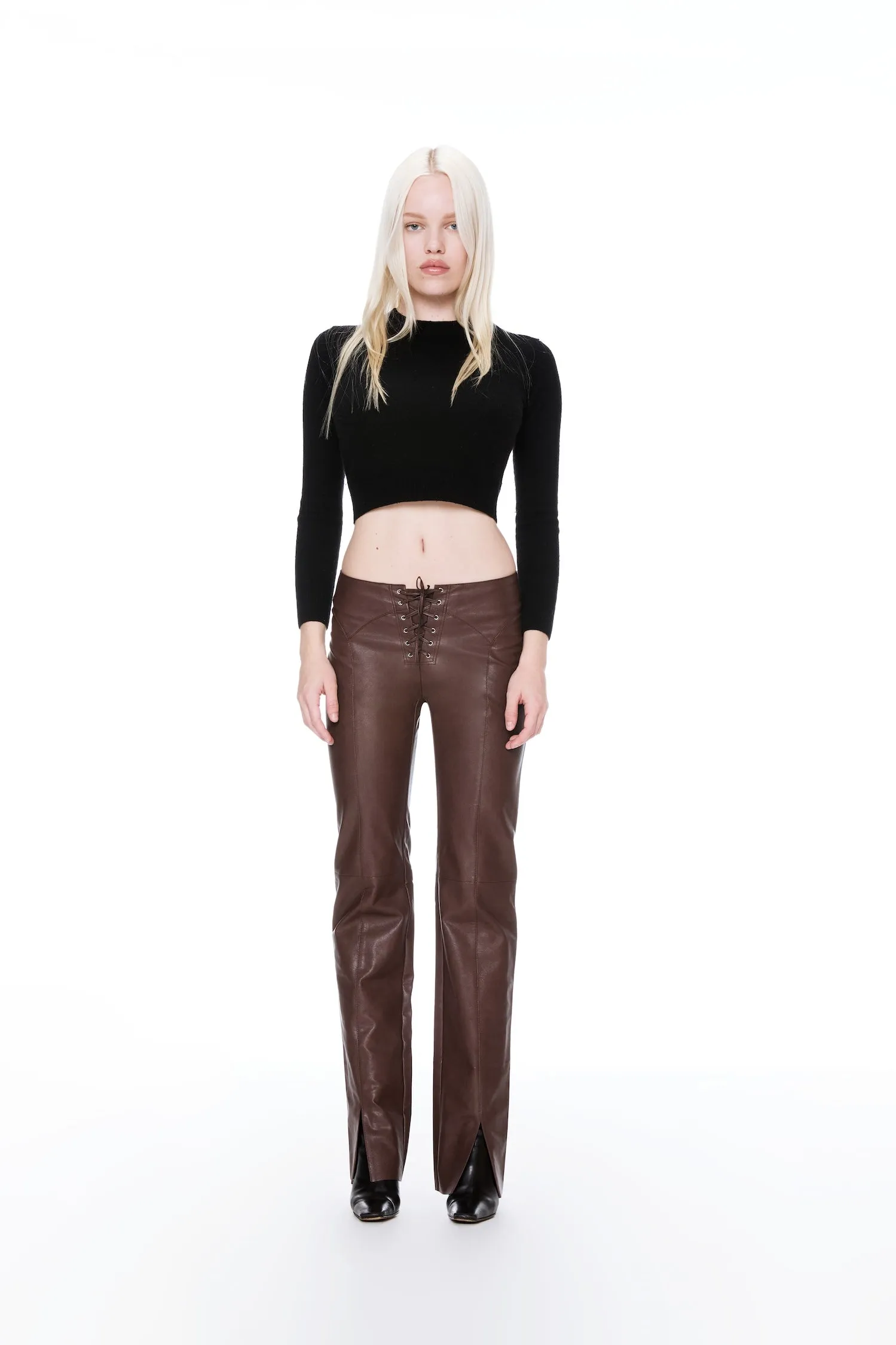 ELEMENT LACE UP PANT - BROWN VEGAN LEATHER sold by Miaou