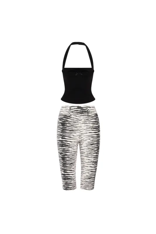 MIKAELA TOP + HARLEY CAPRI - BLACK/ZEBRA sold by Miaou