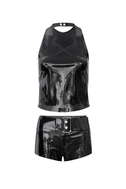 NATALIA TOP + ROCCO SHORT - BLACK LATEX sold by Miaou