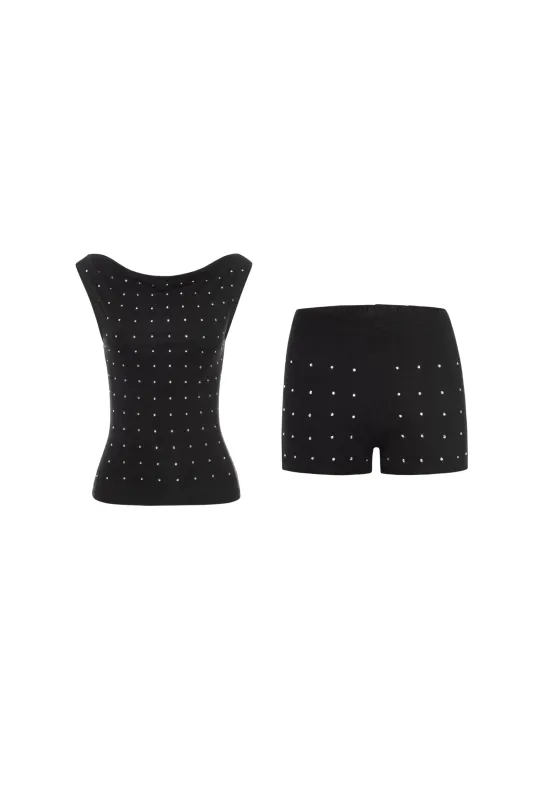 LANI TOP + BOOTY SHORT - BLACK RHINESTONE sold by Miaou