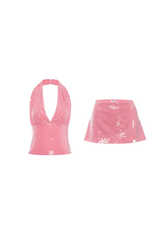 MATHILDE TOP + MICRO MINI SKIRT - CANDY sold by Miaou