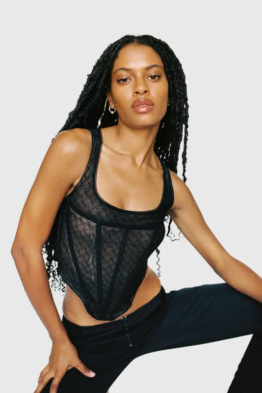 CAMPBELL CORSET - BLACK MONOGRAM sold by Miaou