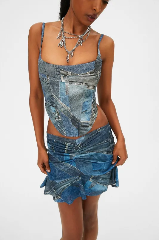 ALVA SKIRT - DENIM PRINT sold by Miaou