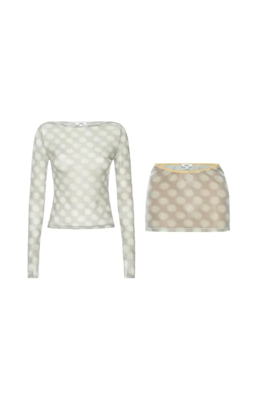AMELIA TOP + ELEKTRA SKIRT - MINT BLURRED DOT sold by Miaou
