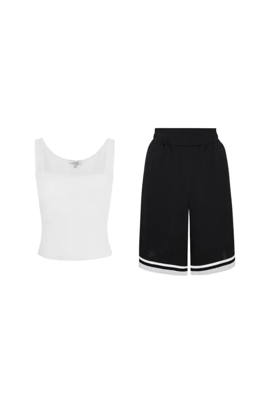 LUNA TOP + BASKETBALL SHORT - DOVE / BLACK sold by Miaou