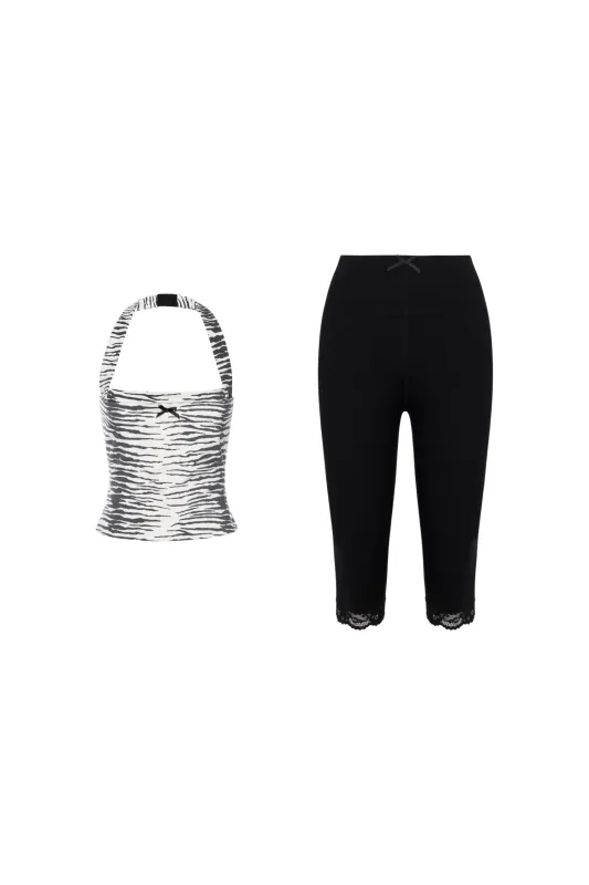 MIKAELA TOP + BILLY CAPRI - ZEBRA/BLACK sold by Miaou