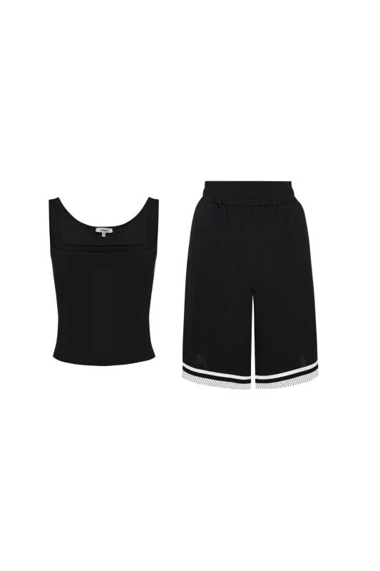 LUNA TOP + BASKETBALL SHORT - BLACK sold by Miaou