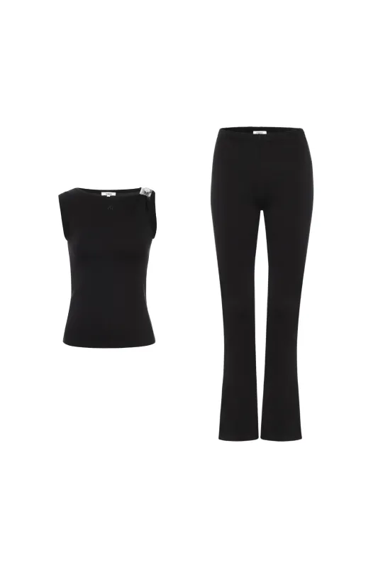 LUCIA TOP + ALIA PANT - BLACK sold by Miaou