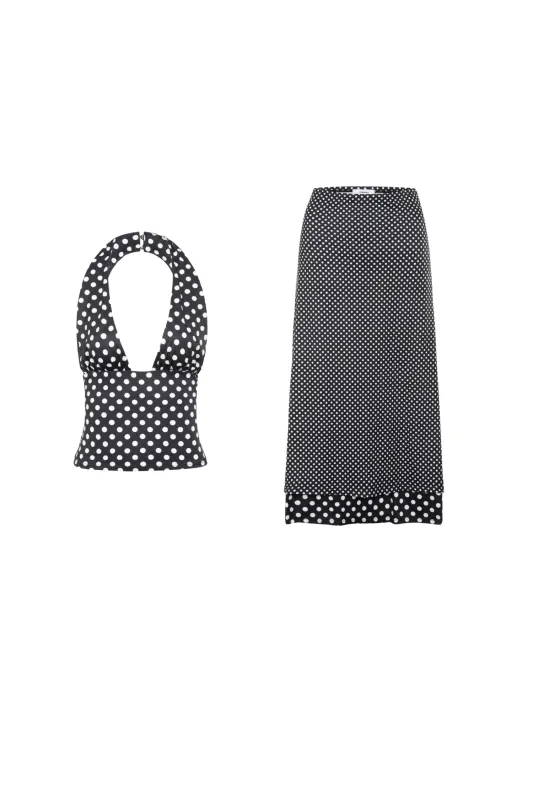 MATHILDE TOP + MARIA SKIRT - BLACK AND WHITE POLKA DOT sold by Miaou