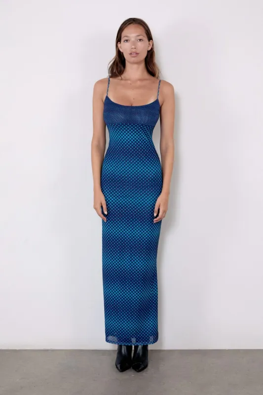 THAIS DRESS - WARPED DOT COBALT sold by Miaou