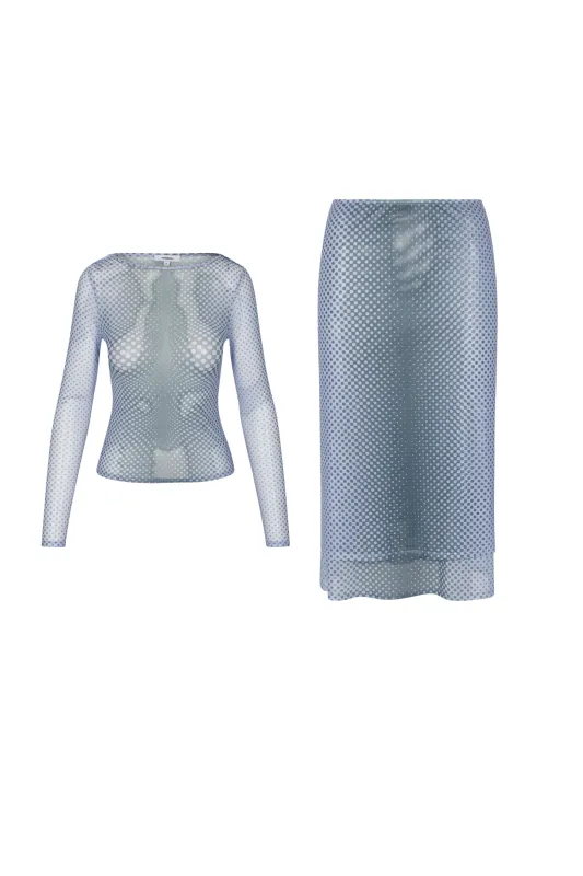 AMELIA TOP + MARIA SKIRT - WARPED DOT PERIWINKLE sold by Miaou