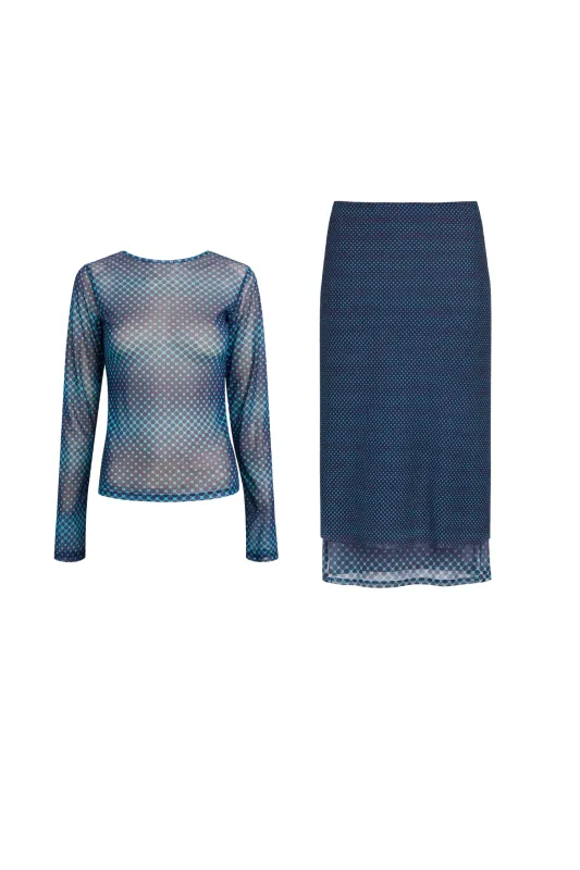 LONG SLEEVE TEE + MARIA SKIRT - WARPED DOT COBALT made by Miaou