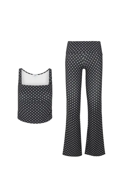 LUNA TOP + ALBA PANT - BLACK AND WHITE POLKA DOT sold by Miaou
